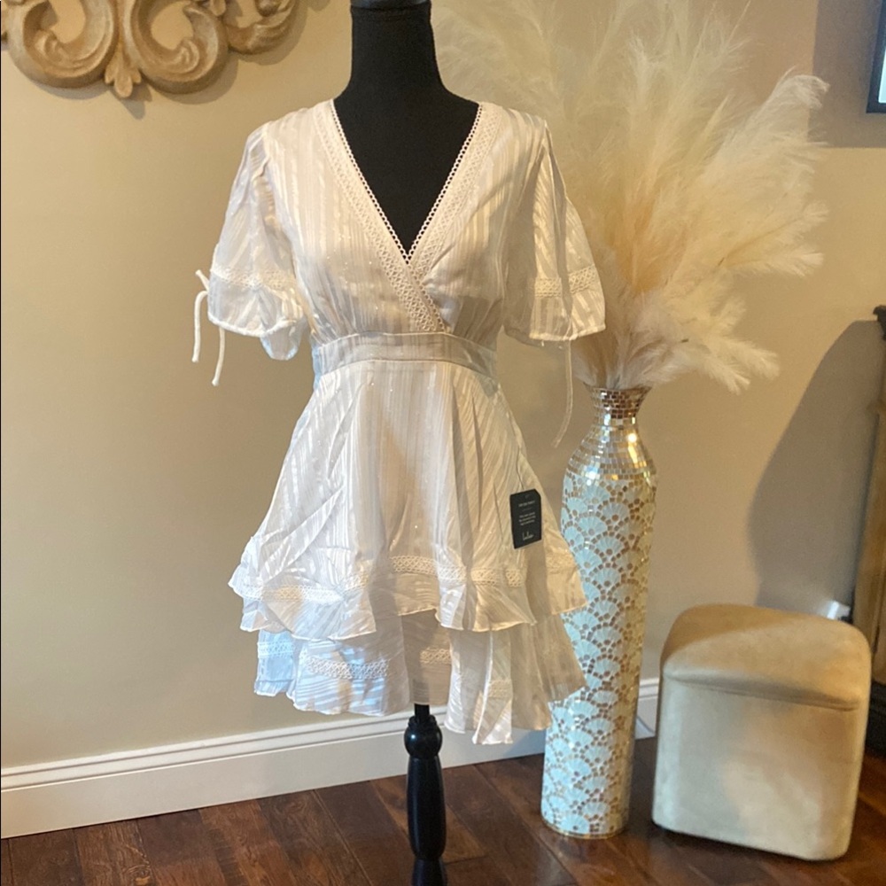 Lulu's Elegant White Ruffle Dress